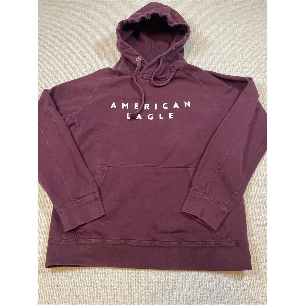 American Eagle Men's Medium  Burgundy Hoodie Pullover Heavyweight Sweatshirt